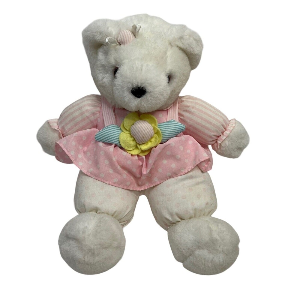Vintage TB Trading‎ Bear Plush Bow Pastel Toy Stuffed Animal Pink Dot Stripe